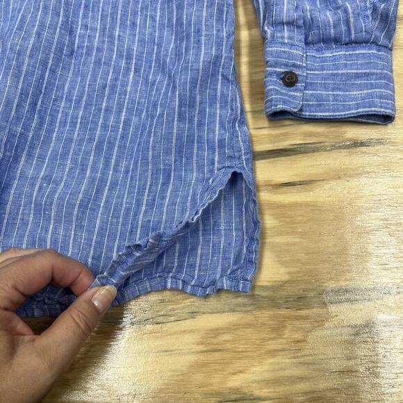 Land's End Womens 100% Linen Blue Striped Size 1X Minimalist Coastal Beachy - Picture 8 of 9